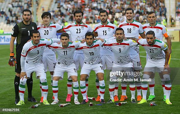 Iranian players poses for team photo during the international friendly match between Iran and Japan at Azadi Stadium on October 13, 2015 in Tehran,...