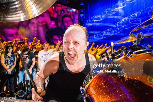 Lars Ulrich of Metallica performing at Sonisphere Italy at Assago Arena on June 2, 2015 in Milan, Italy.