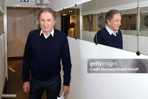 Presenter of the Show, Michel Drucker attends the 'Vivement Dimanche' French TV Show at Pavillon Gabriel on October 13, 2015 in Paris, France.