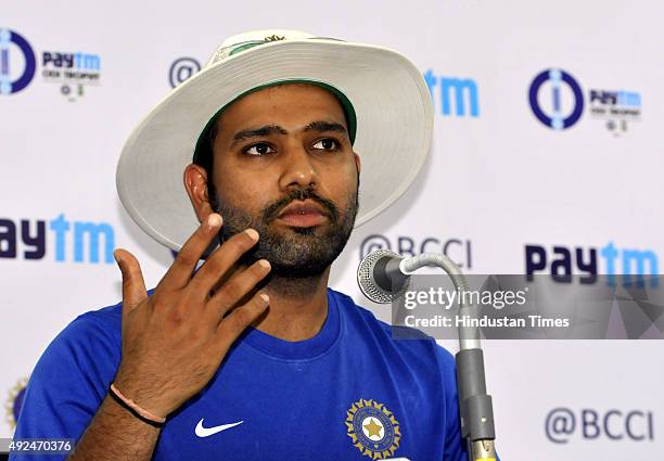 Indian player Rohit Sharma addressing press conference after the practice session at Holkar Stadium ahead of the 2nd ODI against South Africa on...