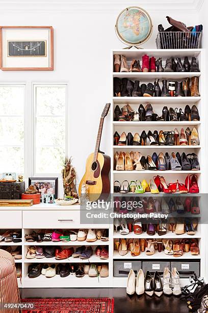 At home with Actress Constance Zimmer whose closet of shoes is photographed for Domaine Home on June 5, 2015 in Studio City, California.