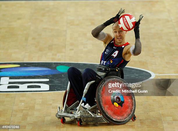 Gavin Walker of Great Britain during the 2015 BT World Wheelchair Rugby Challenge match between Great Britain and Australia at The Copper Box on...