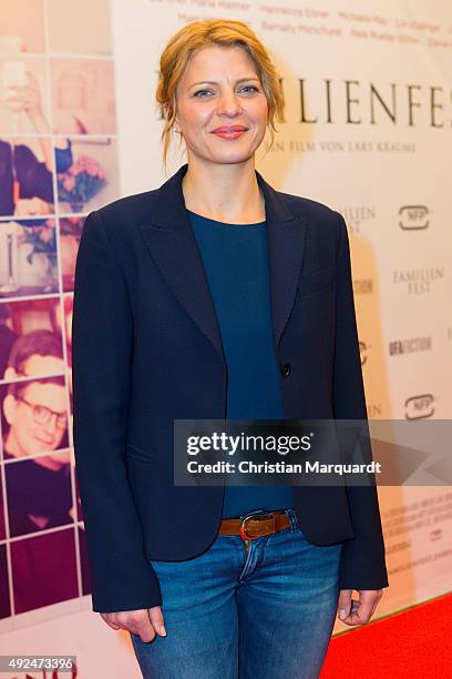 Joerdis Triebel attends the premiere for the film 'Familienfest' at Filmtheater am Friedrichshain on October 13, 2015 in Berlin, Germany.