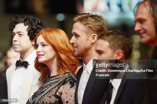 Geoffrey Arend, Christina Hendricks, Ryan Gosling, Ian De Caestecker and guest attend the "Lost River" Premiere during the 67th Annual Cannes Film...