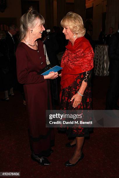 Anne Tyler and Camilla, Duchess of Cornwall attend the 2015 Man Booker Prize winners reception at The Guildhall on October 13, 2015 in London,...