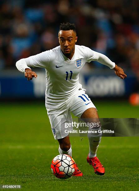 Nathan Redmond of England U21 in action during the European Under 21 Qualifier between England U-21 and Kazakhstan U-21 at Ricoh Arena on October 13,...