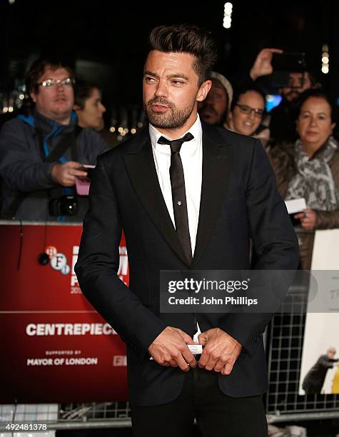 Dominic Cooper arrives at Odeon Leicester Square for "The Lady In The Van" - Centrepiece Gala, on October 13, 2015 in London, England.