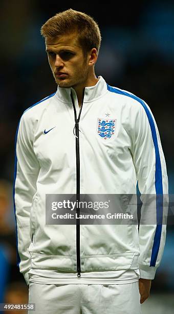 Eric Dier of England U21 lines up for the National Anthem during the European Under 21 Qualifier between England U-21 and Kazakhstan U-21 at Ricoh...