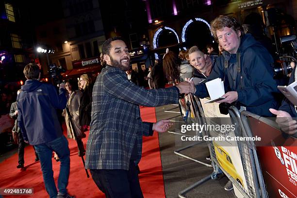 Samuel Anderson attends the Centrepiece Gala, supported by the Mayor of London, for the premiere of 'The Lady In The Van' at Odeon Leicester Square...