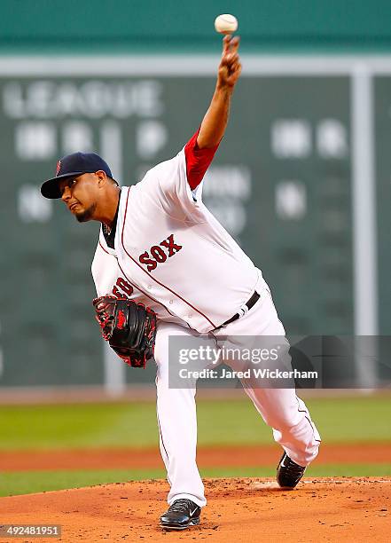 Felix Doubront of the Boston Red Sox pitches against the Toronto Blue Jays in the first inning during the game at Fenway Park on May 20, 2014 in...