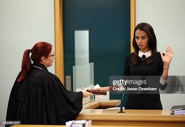 Mona Dotcom appears at Auckland High court on May 21, 2014 in Auckland, New Zealand. John Banks has been charged with filing a false electoral return...