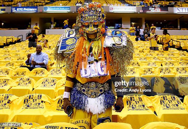 Fan poses for a photo prior to Game Two of the Eastern Conference Finals of the 2014 NBA Playoffs between the Indiana Pacers and the Miami Heat at at...