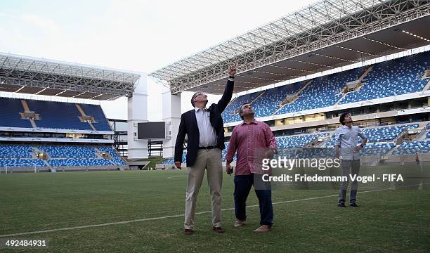 Secretary General, Jerome Valcke takes a tour of the Arena Pantanal during the 2014 FIFA World Cup Host City Tour on May 20, 2014 in Cuiaba, Brazil.