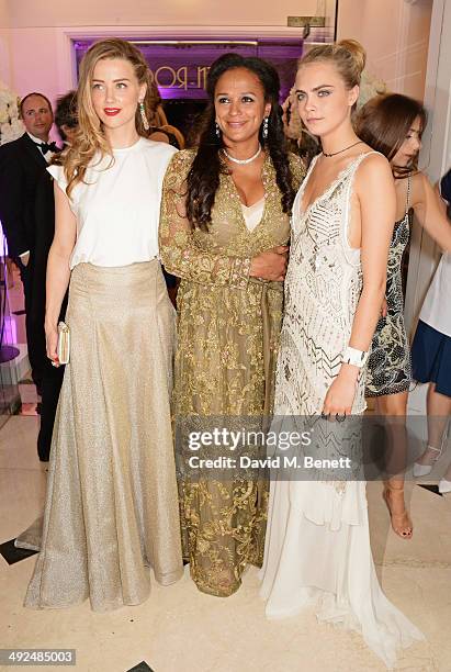 Amber Heard, Isabel dos Santos and Cara Delevingne attend the de Grisogono 'Fatale In Cannes' party during the 67th Cannes Film Festival at Hotel du...