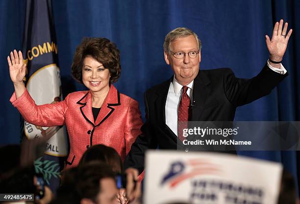 Senate Republican Leader Sen. Mitch McConnell and his wife Elaine Chao arrive for a victory celebration following the early results of the state...