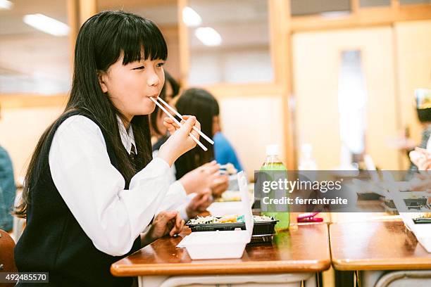 lunch break at japanese high school - japan school lunch stock pictures, royalty-free photos & images