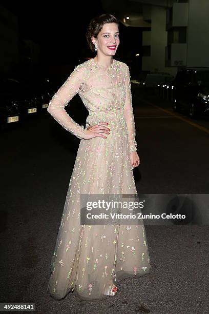 Celine Sallette leaves the "Two Days, One Night" press conference during the 67th Annual Cannes Film Festival on May 20, 2014 in Cannes, France.