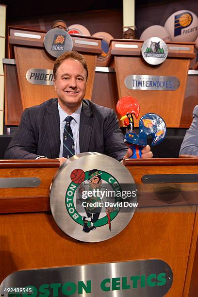 Stephen Pagliuca, Co-Owner of the Boston Celtics poses for a photo with his good luck charm during the 2014 NBA Draft Lottery on May 20, 2014 at the...