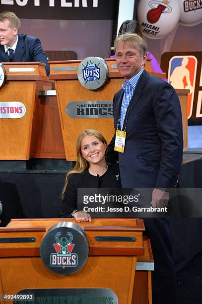Mallory Edens and her dad Wes Edens poses for a photo during the 2014 NBA Draft Lottery on May 20, 2014 at the ABC News' 'Good Morning America' Times...