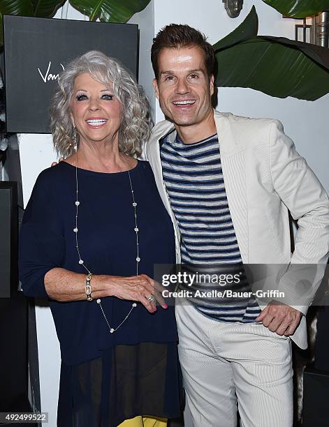 Celebrity chef Paula Deen and dancer Louis van Amstel arrive at the EVINE Live Celebration at Villa Blanca on September 29, 2015 in Beverly Hills,...