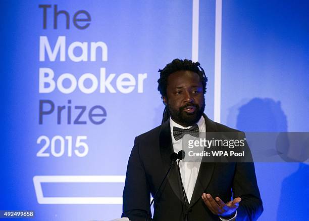 Author Marlon James winning author of "A Brief History of Seven Killings" speaks at the ceremony for the Man Booker Prize for Fiction 2015 at The...