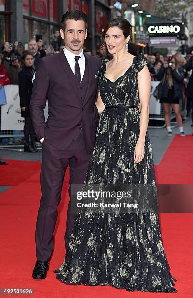 Colin Farrell and Rachel Weisz attend a screening of "The Lobster" during the BFI London Film Festival at Vue West End on October 13, 2015 in London,...