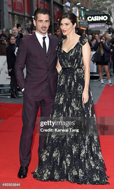 Colin Farrell and Rachel Weisz attend a screening of "The Lobster" during the BFI London Film Festival at Vue West End on October 13, 2015 in London,...