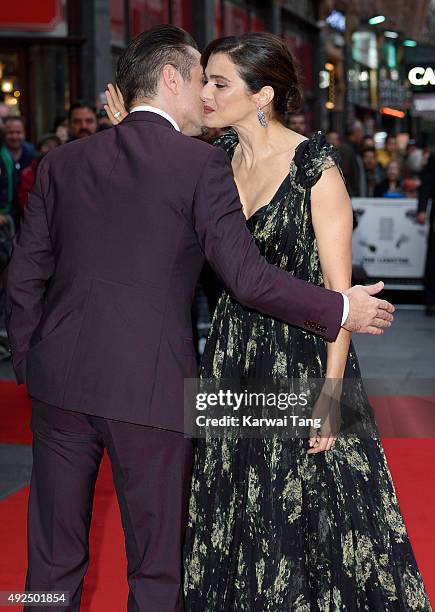 Colin Farrell and Rachel Weisz attend a screening of "The Lobster" during the BFI London Film Festival at Vue West End on October 13, 2015 in London,...