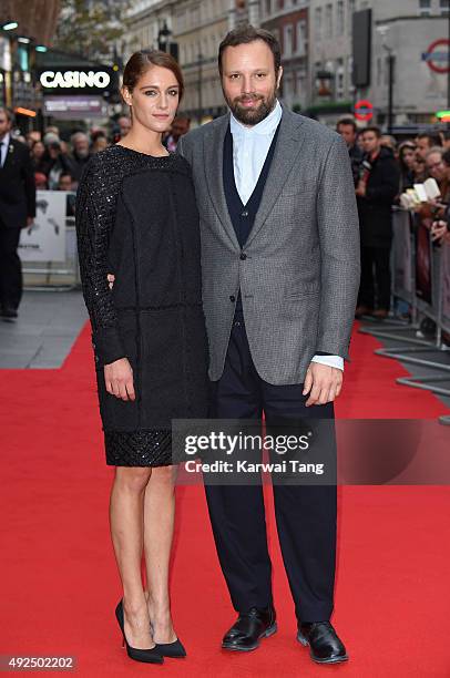 Ariane Labed and Yorgos Lanthimos attend a screening of "The Lobster" during the BFI London Film Festival at Vue West End on October 13, 2015 in...