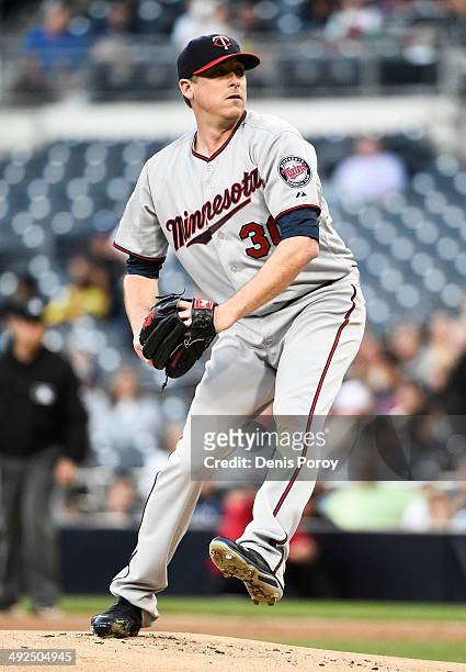Kevin Correia of the Minnesota Twins pitches during the first inning of a baseball game against the San Diego Padres at Petco Park May 20, 2014 in...