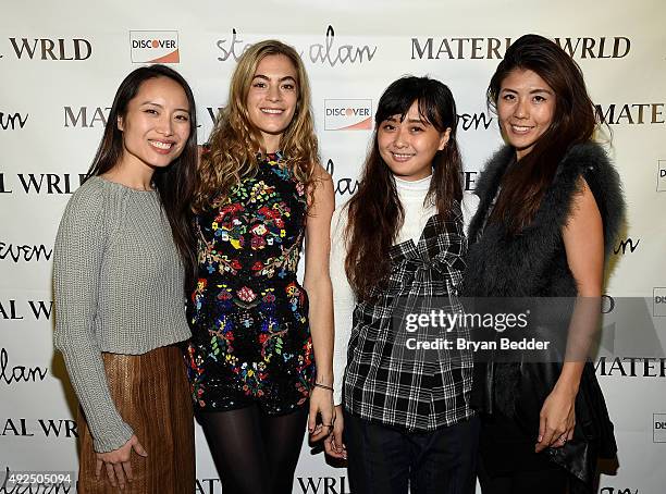 Material Wrld Co-Founder, Jie Zheng, DJ Chelsea Leyland, Connie Wang, and Material Wrld Co-Founder Rie Yano attend the Material Wrld Fashion Trade-In...