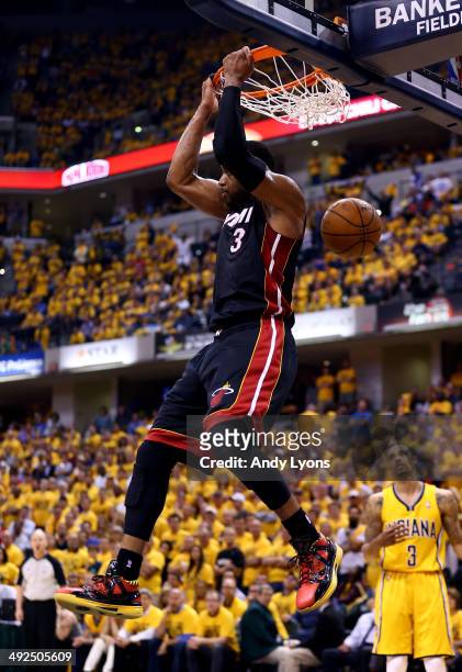 Dwyane Wade of the Miami Heat dunks against the Indiana Pacers during Game Two of the Eastern Conference Finals of the 2014 NBA Playoffs at at...