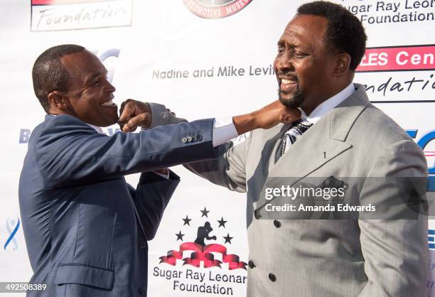 Boxers Sugar Ray Leonard and Thomas Hearns arrive at the 5th Annual "Big Fighters, Big Cause" charity boxing night benefiting The Sugar Ray Leonard...