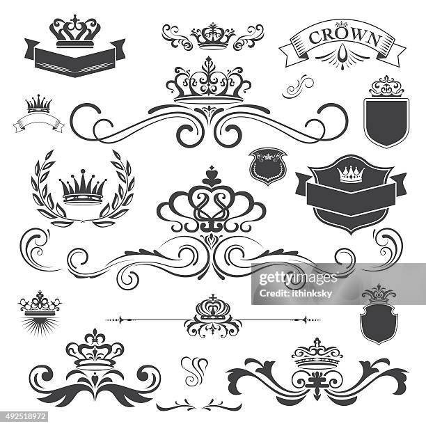 illustrazioni stock, clip art, cartoni animati e icone di tendenza di vettoriale vintage con corona elemento di design decorazione - royal person
