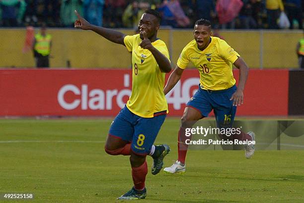 Felipe Caicedo of Ecuador celebrates after scoring the second goal of his team during a match between Ecuador and Bolivia as part of FIFA 2018 World...