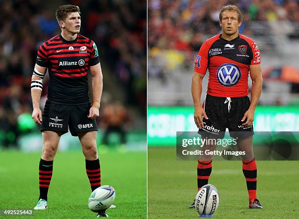 Image Numbers 185357509 and 145653489) In this composite image a comparison has been made between Fly Halfs Owen Farrell of Saracens and Jonny...