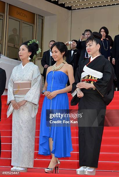 Naomi Kawase, Jun Yoshinaga and Miyuki Matsuda attend the'Futatsume No Mado' premiere during the 67th Annual Cannes Film Festival on May 20, 2014 in...