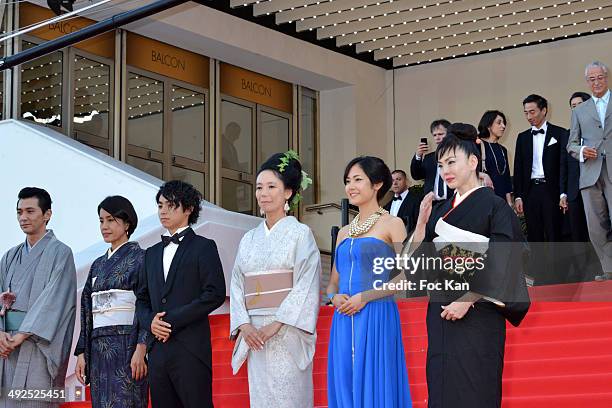 Makiko Watanabe, Jun Murakami, Nijiro Murakami, Naomi Kawase, Jun Yoshinaga and Miyuki Matsuda attend the'Futatsume No Mado' premiere during the 67th...