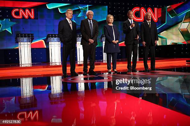 Democratic presidential candidates including Jim Webb, former Senator from Virginia, from left to right, Senator Bernie Sanders, an independent from...