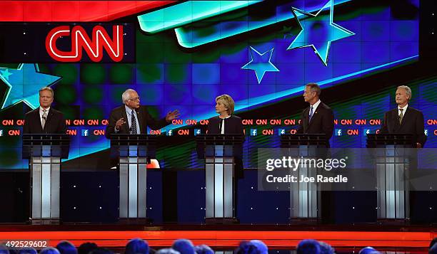 Democratic presidential candidates Jim Webb, U.S. Sen. Bernie Sanders , Hillary Clinton, Martin O'Malley and Lincoln Chafee take part in presidential...