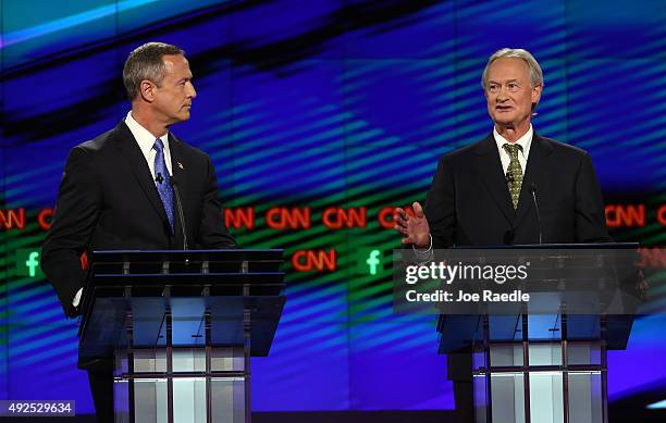 Democratic presidential candidates Martin O'Malley and Lincoln Chafee take part in a presidential debate sponsored by CNN and Facebook at Wynn Las...