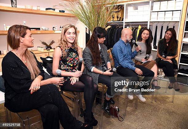 Jenne Lombardo, DJ Chelsea Leyland, Connie Wang, Steven Alan, Material Wrld Co-Founders, Jie Zheng and Rie Yano speak at the Material Wrld Fashion...