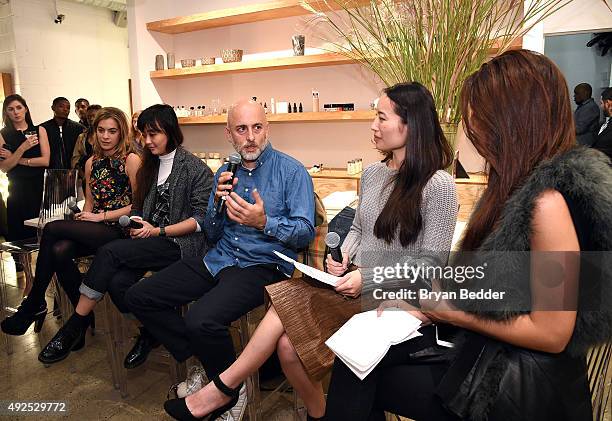 Chelsea Leyland, Connie Wang, Steven Alan, Material Wrld Co-Founders, Jie Zheng and Rie Yano speak at the Material Wrld Fashion Trade-In Card Launch...