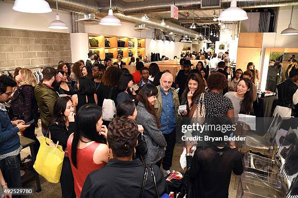 Jenne Lombardo, DJ Chelsea Leyland, Connie Wang, Steven Alan, Material Wrld Co-Founders, Jie Zheng and Rie Yano speak at the Material Wrld Fashion...