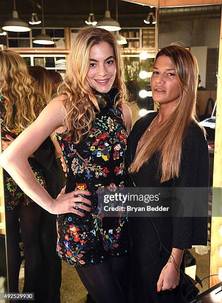 Chelsea Leyland and Jenne Lombardo attend the Material Wrld Fashion Trade-In Card Launch Event at Steven Alan Chelsea Store on October 13, 2015 in...