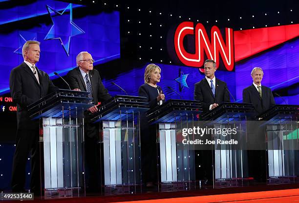 Democratic presidential candidates Jim Webb, u.s. Sen. Bernie Sanders , Hillary Clinton, Martin O'Malley and Lincoln Chafee take part in presidential...
