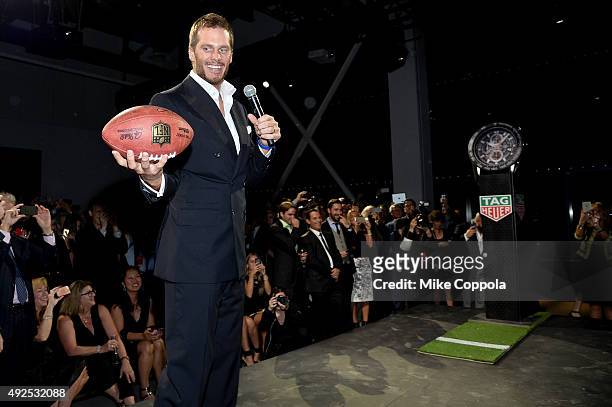 Football player Tom Brady appears as TAG Heuer announces Tom Brady as the new brand ambassador and launches the new Carrera - Heuer 01 on October 13,...