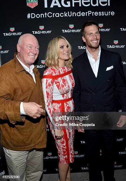 Jean-Claude Biver, Molly Sims and Tom Brady attend the TAG Heuer announcement of Tom Brady as the new brand ambassador and launches the new Carrera -...