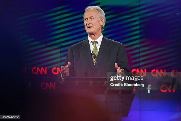 Lincoln Chafee, former governor of Rhode Island, participates in the first Democratic presidential debate at the Wynn Las Vegas resort and casino in...