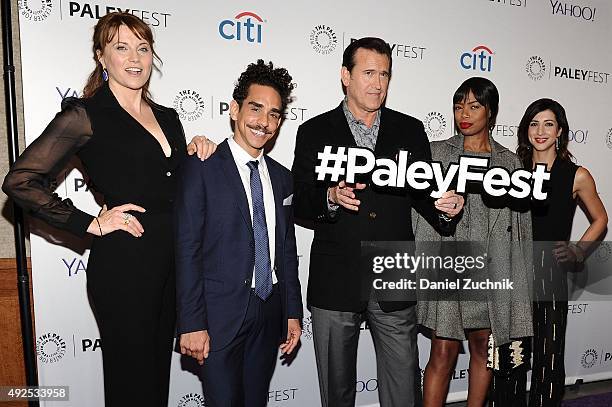 Lucy Lawless, Ray Santiago, Bruce Campbell, Jill Marie Jones and Dana DeLorenzo attend the 'Ash Vs Evil Dead' panel during PaleyFest New York 2015 at...